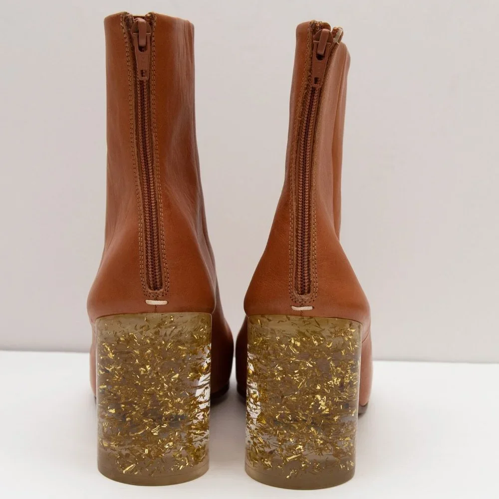 Maison Margiela Ankle Bootie Cylindrical Heel Boots Gold Leaf Lucite Size 39 - Picture 6 of 15